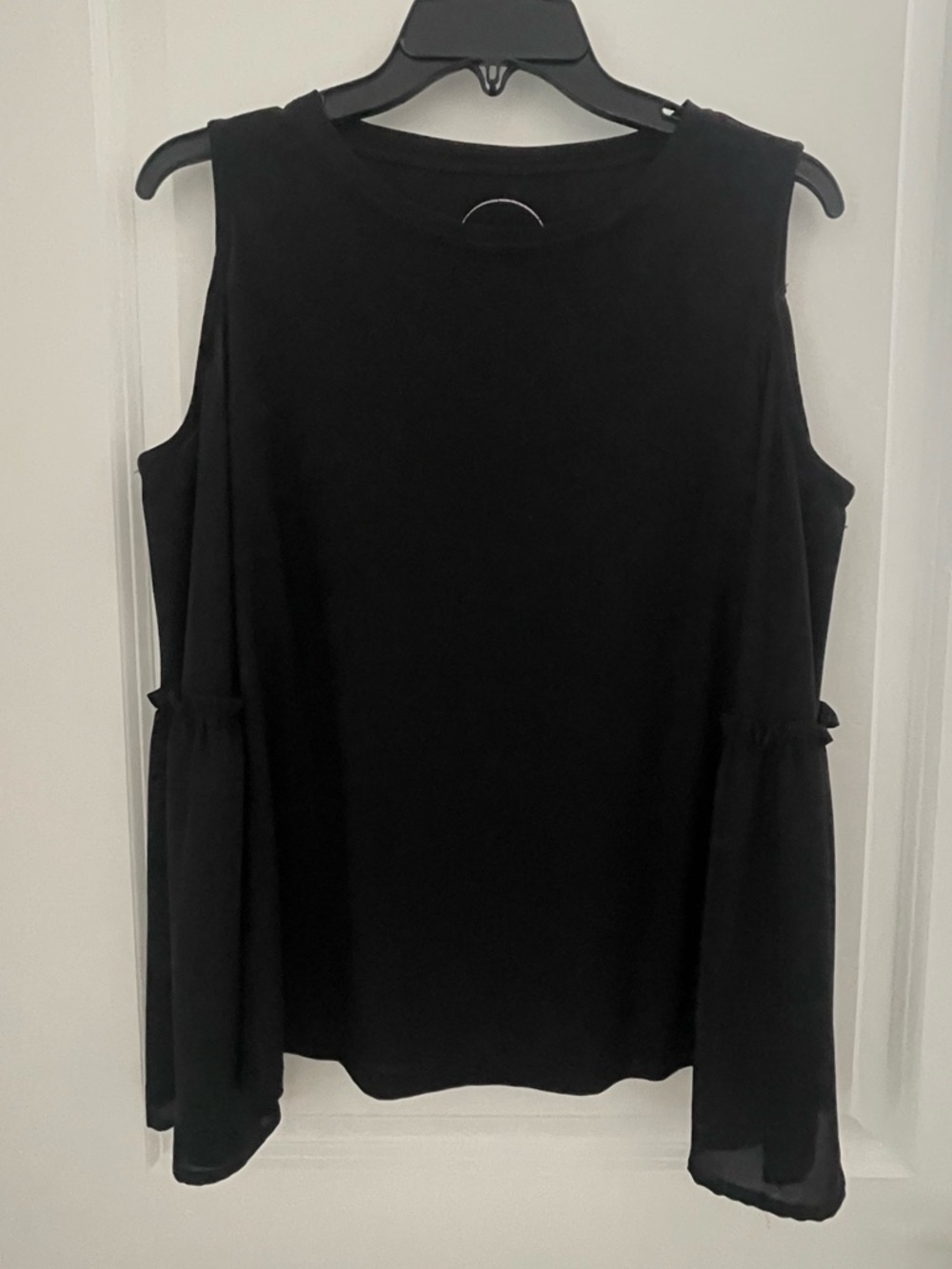INC International Concepts Black Cold-Shoulder Top with Flowing Sleeves sz S